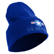 U.S. Air Force Roundel Logo Embroidered 12 Inch Solid Knit Cuff Long Beanie Made in USA - Royal-Blue OSFM