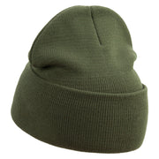 Made in USA Sheriff Retired Logo 12 Inch Solid Knit Cuff Long Beanie - Olive OSFM