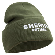 Made in USA Sheriff Retired Logo 12 Inch Solid Knit Cuff Long Beanie - Olive OSFM