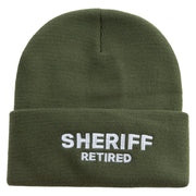 Made in USA Sheriff Retired Logo 12 Inch Solid Knit Cuff Long Beanie - Olive OSFM