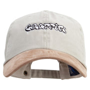 Graffiti Embroidered Suede Bill Washed Pigment Dyed Cap - Beige-Tan OSFM