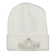 Glitter Tiara Embroidered Knitted Long Beanie