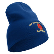 2nd Marine Division Retired Symbol Embroidered 8 Inch Solid Knit Short Beanie Made in USA - Royal-Blue OSFM
