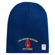 2nd Marine Division Retired Symbol Embroidered 8 Inch Solid Knit Short Beanie Made in USA - Royal-Blue OSFM