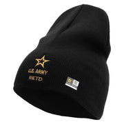 Licensed Star US Army Retired Military Embroidered 8 Inch Solid Knit Short Beanie Made in USA - Black OSFM