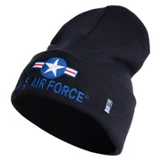 U.S. Air Force Roundel Logo Embroidered 12 Inch Solid Knit Cuff Long Beanie Made in USA - Navy OSFM
