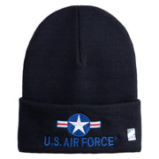 U.S. Air Force Roundel Logo Embroidered 12 Inch Solid Knit Cuff Long Beanie Made in USA - Navy OSFM