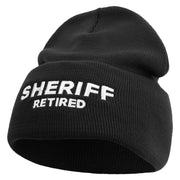 Made in USA Sheriff Retired Logo 12 Inch Solid Knit Cuff Long Beanie - Black OSFM