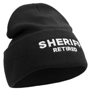 Made in USA Sheriff Retired Logo 12 Inch Solid Knit Cuff Long Beanie - Black OSFM