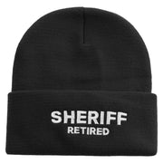 Made in USA Sheriff Retired Logo 12 Inch Solid Knit Cuff Long Beanie - Black OSFM