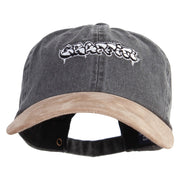 Graffiti Embroidered Suede Bill Washed Pigment Dyed Cap - Black-Tan OSFM