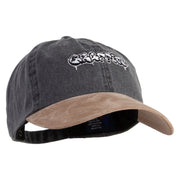 Graffiti Embroidered Suede Bill Washed Pigment Dyed Cap - Black-Tan OSFM