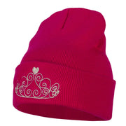 Glitter Tiara Embroidered Knitted Long Beanie