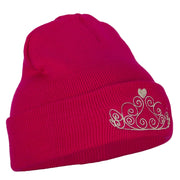 Glitter Tiara Embroidered Knitted Long Beanie