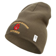 2nd Marine Division Retired Symbol Embroidered 8 Inch Solid Knit Short Beanie Made in USA - Olive OSFM