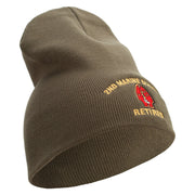 2nd Marine Division Retired Symbol Embroidered 8 Inch Solid Knit Short Beanie Made in USA - Olive OSFM