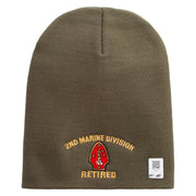 2nd Marine Division Retired Symbol Embroidered 8 Inch Solid Knit Short Beanie Made in USA - Olive OSFM