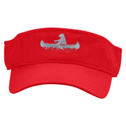 Bear Rides a Canoe Embroidered Pro Style Cotton Twill Washed Visor - Red OSFM