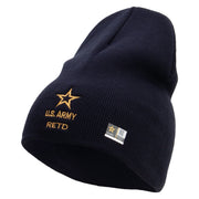 Licensed Star US Army Retired Military Embroidered 8 Inch Solid Knit Short Beanie Made in USA - Navy OSFM