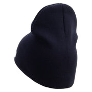 Licensed Star US Army Retired Military Embroidered 8 Inch Solid Knit Short Beanie Made in USA - Navy OSFM