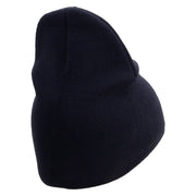 Licensed Star US Army Retired Military Embroidered 8 Inch Solid Knit Short Beanie Made in USA - Navy OSFM