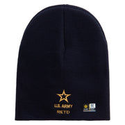 Licensed Star US Army Retired Military Embroidered 8 Inch Solid Knit Short Beanie Made in USA - Navy OSFM