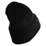 U.S. Air Force Roundel Logo Embroidered 12 Inch Solid Knit Cuff Long Beanie Made in USA - Black OSFM