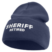 Made in USA Sheriff Retired Logo 12 Inch Solid Knit Cuff Long Beanie - Navy OSFM