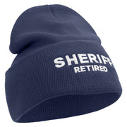 Made in USA Sheriff Retired Logo 12 Inch Solid Knit Cuff Long Beanie - Navy OSFM