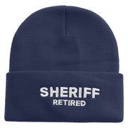 Made in USA Sheriff Retired Logo 12 Inch Solid Knit Cuff Long Beanie - Navy OSFM