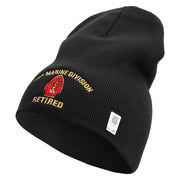 2nd Marine Division Retired Symbol Embroidered 8 Inch Solid Knit Short Beanie Made in USA - Black OSFM