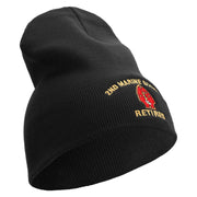 2nd Marine Division Retired Symbol Embroidered 8 Inch Solid Knit Short Beanie Made in USA - Black OSFM