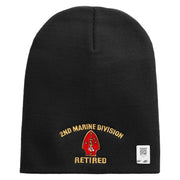 2nd Marine Division Retired Symbol Embroidered 8 Inch Solid Knit Short Beanie Made in USA - Black OSFM