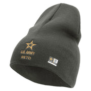 Licensed Star US Army Retired Military Embroidered 8 Inch Solid Knit Short Beanie Made in USA - Charcoal OSFM