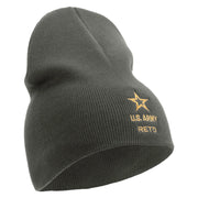 Licensed Star US Army Retired Military Embroidered 8 Inch Solid Knit Short Beanie Made in USA - Charcoal OSFM