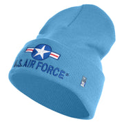 U.S. Air Force Roundel Logo Embroidered 12 Inch Solid Knit Cuff Long Beanie Made in USA - Carolina-Blue OSFM
