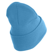 U.S. Air Force Roundel Logo Embroidered 12 Inch Solid Knit Cuff Long Beanie Made in USA - Carolina-Blue OSFM