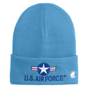 U.S. Air Force Roundel Logo Embroidered 12 Inch Solid Knit Cuff Long Beanie Made in USA - Carolina-Blue OSFM