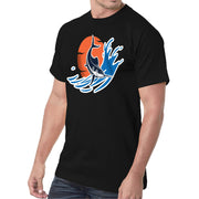 Marlin Fish Logo Embroidered Made In USA Heavy Weight Crew T-Shirt - Black S