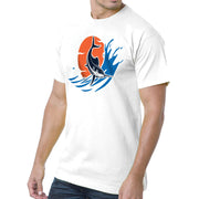 Marlin Fish Logo Embroidered Made In USA Heavy Weight Crew T-Shirt - White S