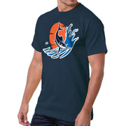 Marlin Fish Logo Embroidered Made In USA Heavy Weight Crew T-Shirt - Navy S