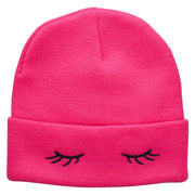 Eyelashes Embroidered 12 Inch Long Beanie