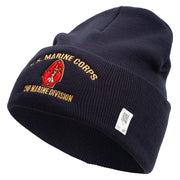 U.S. Marine Corps 2nd Marine Division Logo Embroidered 12 Inch Solid Knit Cuff Long Beanie Made in USA - Navy OSFM