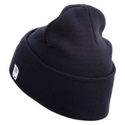 U.S. Marine Corps 2nd Marine Division Logo Embroidered 12 Inch Solid Knit Cuff Long Beanie Made in USA - Navy OSFM