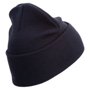 U.S. Marine Corps 2nd Marine Division Logo Embroidered 12 Inch Solid Knit Cuff Long Beanie Made in USA - Navy OSFM