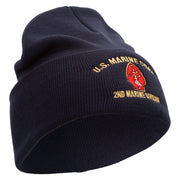 U.S. Marine Corps 2nd Marine Division Logo Embroidered 12 Inch Solid Knit Cuff Long Beanie Made in USA - Navy OSFM