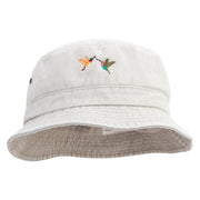 Humming Bird Icon Embroidered Washed Bucket Hats - Khaki M-L