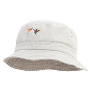 Humming Bird Icon Embroidered Washed Bucket Hats - Khaki M-L