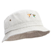 Humming Bird Icon Embroidered Washed Bucket Hats - Khaki M-L