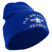 U.S. Airforce Veteran with Roundel Logo Embroidered 12 Inch Solid Knit Cuff Long Beanie Made in USA